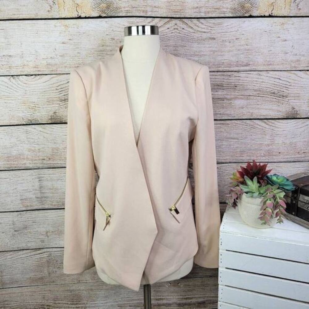 Magaschoni Pale Pink Open Front Blazer with Gold Zippers